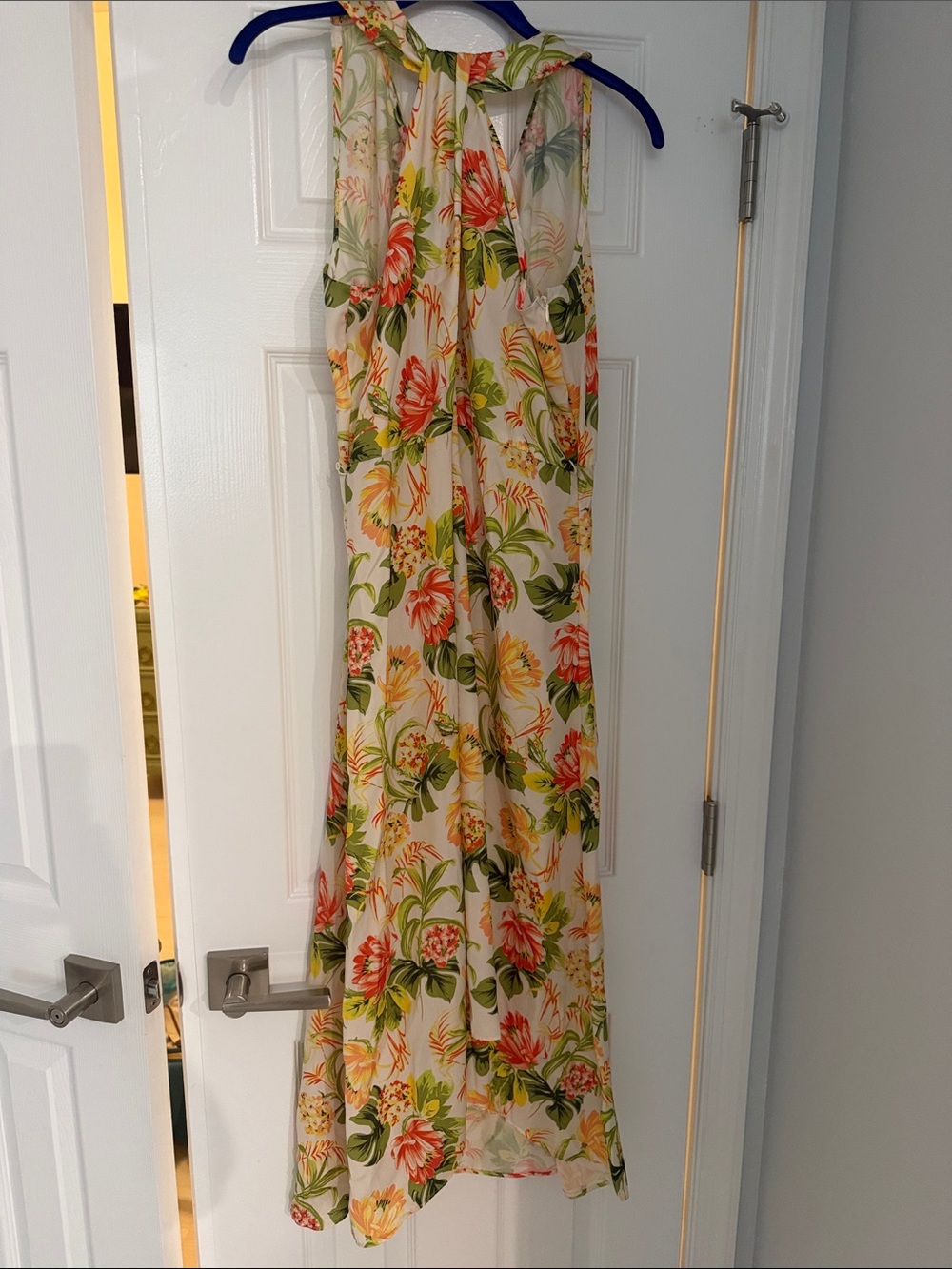 Lord & Taylor Cream Halter Maxi Dress with Pink & Yellow Floral Print
